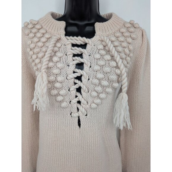Y2K Moda International Chunky Bobble Knit Lace Up Sweater Women Size M Cottage - Picture 3 of 12